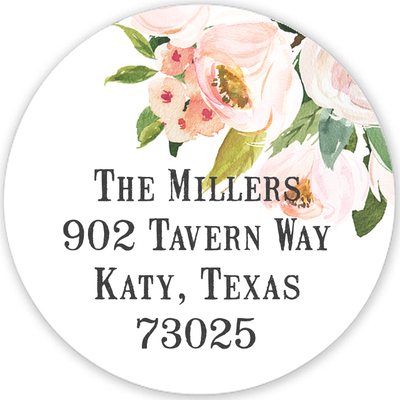 Pink Corner Roses Round Address Labels